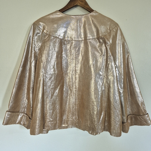 Alice Blue Leather Metallic Shine Jacket Bell Sleeves Snap Buttons XL - Picture 8 of 9